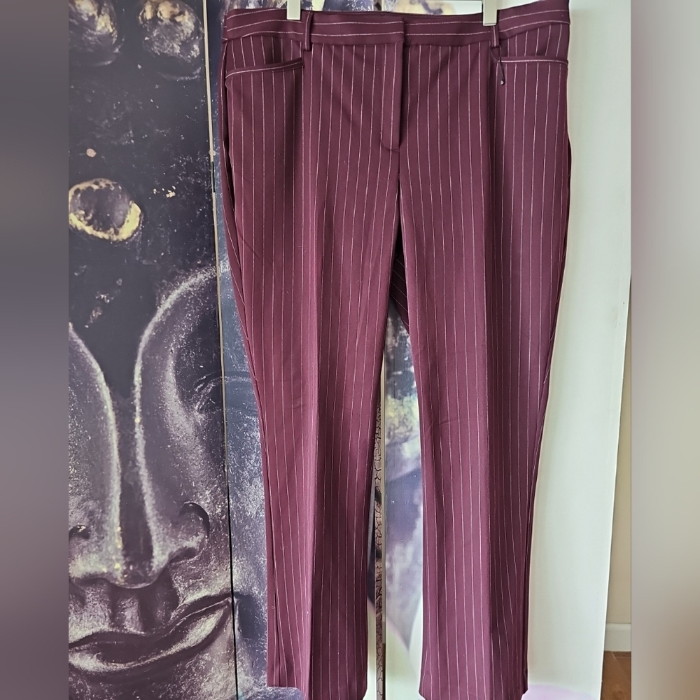 NWT EXPRESS Career Mid Rise Barely Boot Maroon Striped Columnist‎ Dress Pant 18R